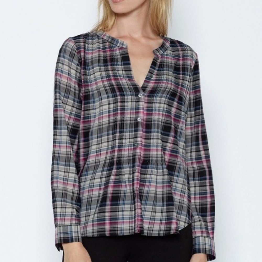Joie Naos Plaid Long Sleeve Button Down Top Size S